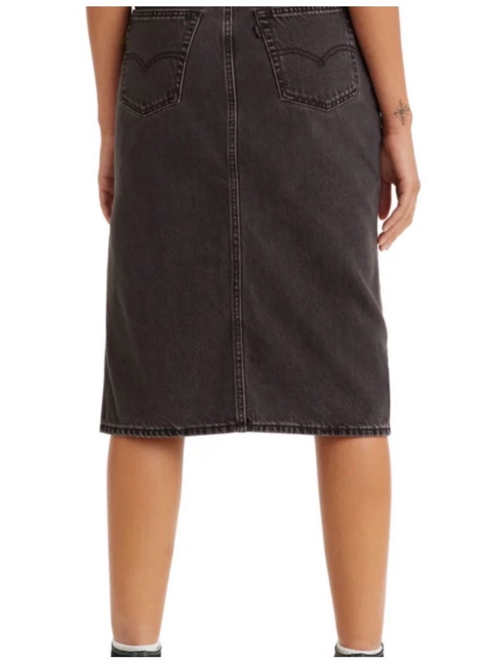 Levi's Washed Black Denim Midi Skirt with Side Slit - Picture 3 of 6